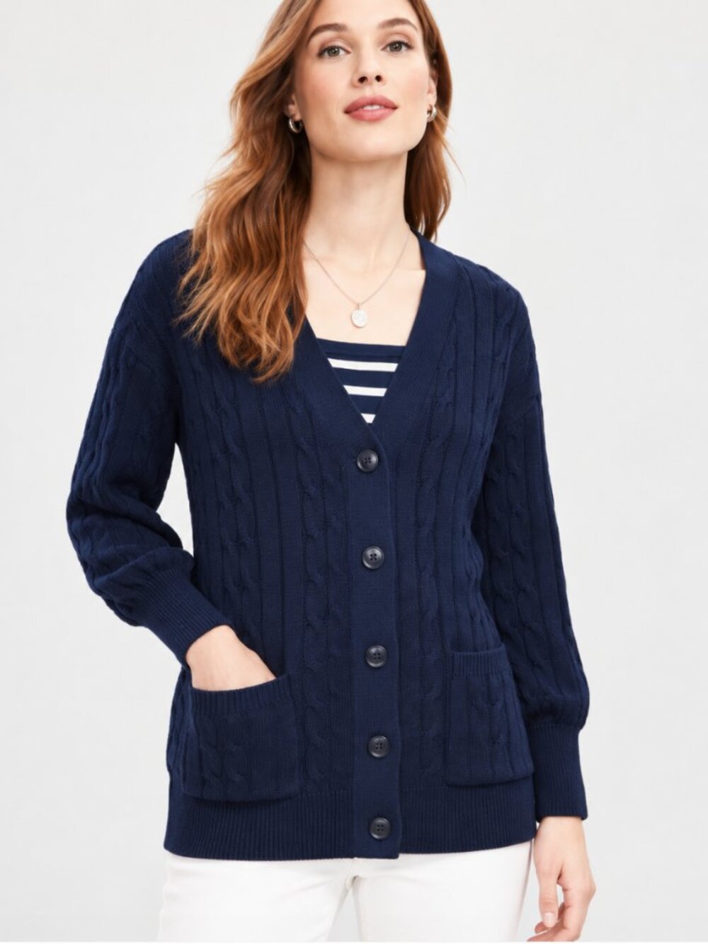 LOFT Cable Knit Boyfriend Cardigan Sweater - Size L - NWT